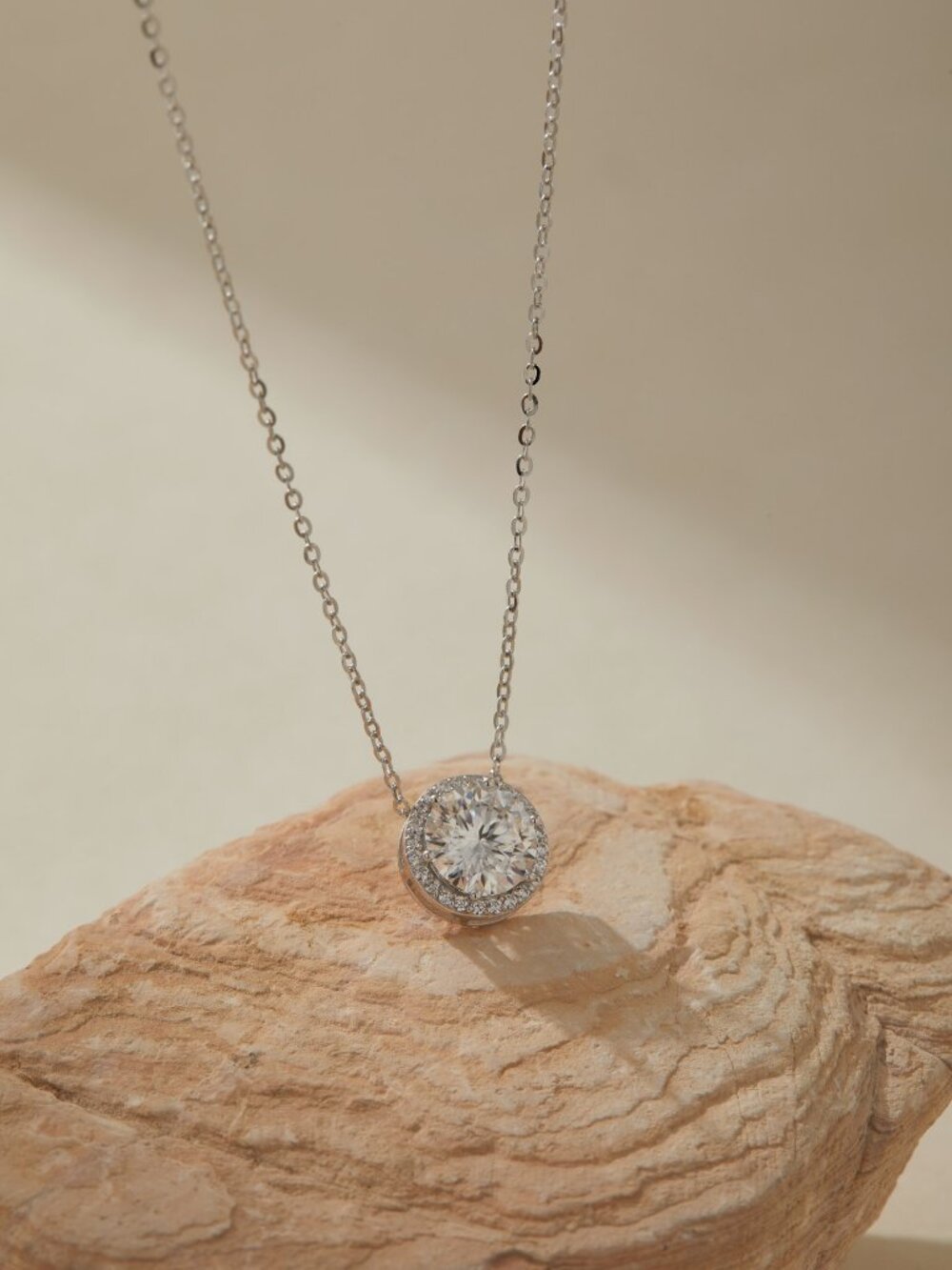 Moissanite Halo Pendant Necklace 2ct Sterling Silver